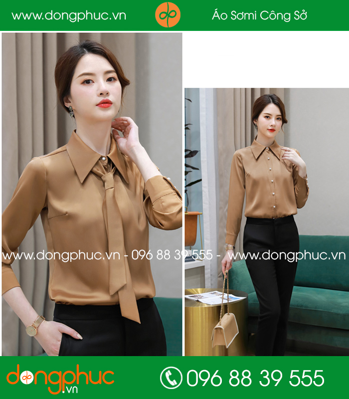 Đồng phục áo sơ mi màu vàng nâu